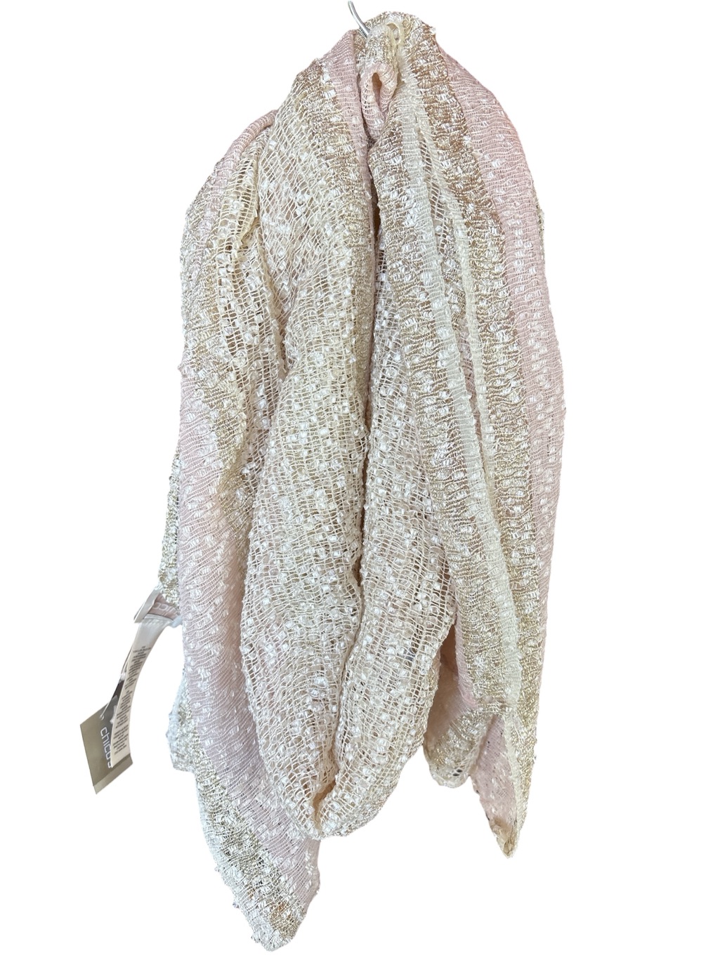 Chicos Pale Pink With Gold Metallic Open Knit Scarf